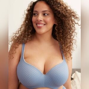 Déesse Collection Blue Underwire Dotted T-Shirt Bra with Picot Trim 40DD/40E